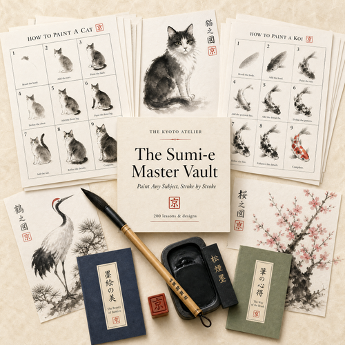 The Sumi-e Master Vault — paint any subject, stroke by stroke, 200 lessons & designs