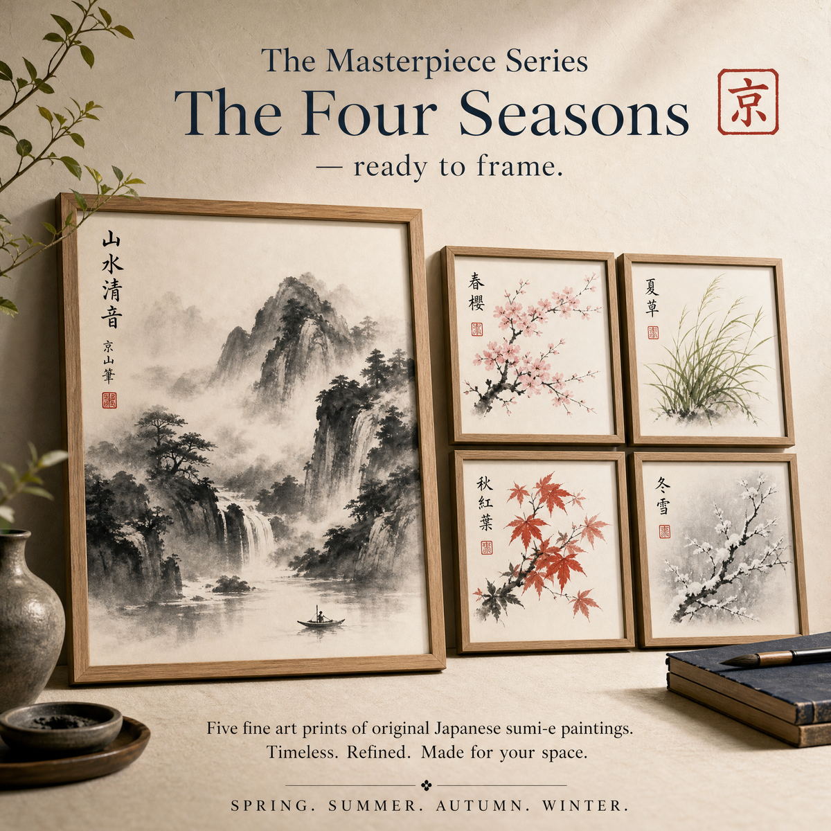 The Masterpiece Series and The Four Seasons — frame-ready sumi-e art prints
