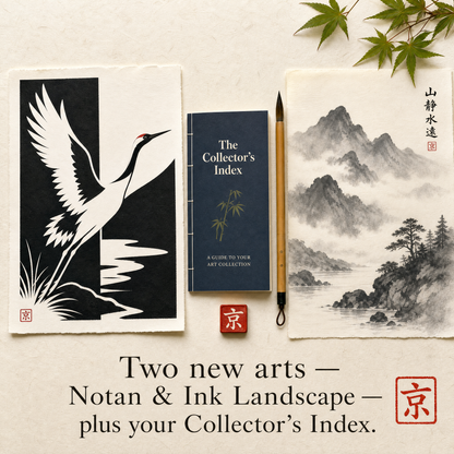 Two new arts — Notan and Ink Landscape — plus the Collector's Index